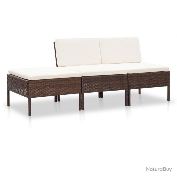 Salon de jardin 3 pcs avec coussins Rsine tresse Marron alsavelo