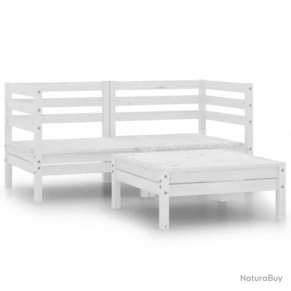 Salon de jardin 3 pcs Bois de pin massif Blanc