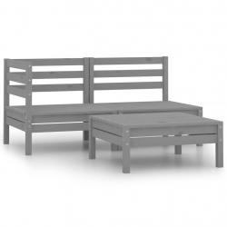 Salon de jardin 3 pcs Bois de pin massif Gris alsavelo