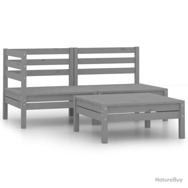 Salon de jardin 3 pcs Bois de pin massif Gris alsavelo