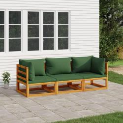 Salon de jardin 3 pcs avec coussins vert bois massif alsavelo