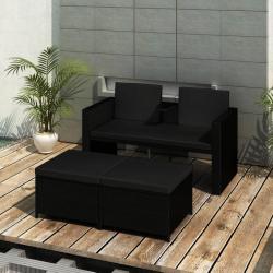 Salon de jardin 3 pcs avec coussins Résine tressée Noir alsavelo