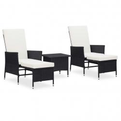 Salon de jardin 3 pcs avec coussins Résine tressée Noir alsavelo
