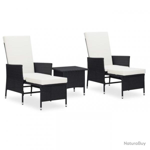 Salon de jardin 3 pcs avec coussins Rsine tresse Noir