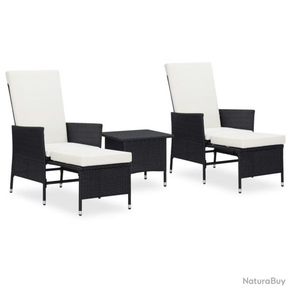Salon de jardin 3 pcs avec coussins Rsine tresse Noir alsavelo
