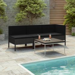 Salon de jardin 3 pcs avec coussins Résine tressée Noir alsavelo