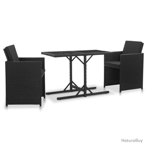 Salon de jardin 3 pcs avec coussins Rsine tresse Noir alsavelo