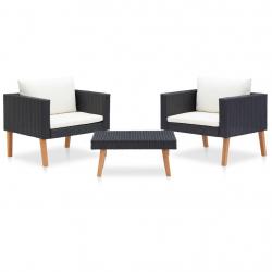 Salon de jardin 3 pcs avec coussins Résine tressée Noir alsavelo