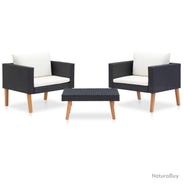 Salon de jardin 3 pcs avec coussins Rsine tresse Noir alsavelo