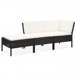 Salon de jardin 3 pcs avec coussins Résine tressée Noir alsavelo