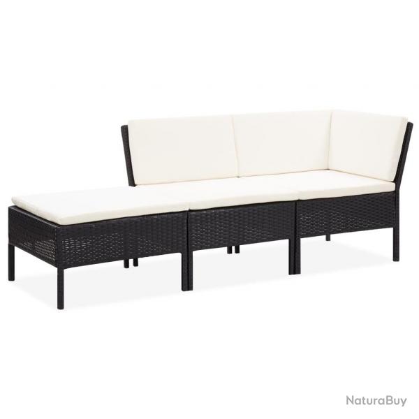 Salon de jardin 3 pcs avec coussins Rsine tresse Noir alsavelo