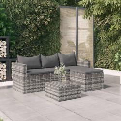 Salon de jardin 3 pcs avec coussins Gris Résine tressée alsavelo