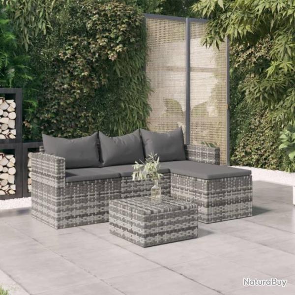 Salon de jardin 3 pcs avec coussins Gris Rsine tresse