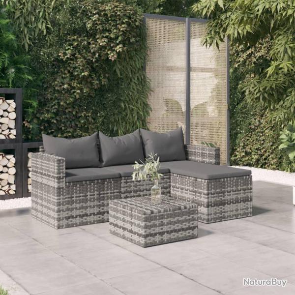 Salon de jardin 3 pcs avec coussins Gris Rsine tresse alsavelo