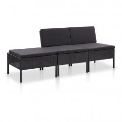 Salon de jardin 3 pcs avec coussins Résine tressée Noir alsavelo
