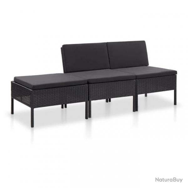 Salon de jardin 3 pcs avec coussins Rsine tresse Noir