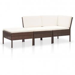 Salon de jardin 3 pcs avec coussins Résine tressée Marron alsavelo