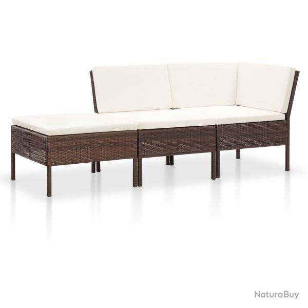 Salon de jardin 3 pcs avec coussins Rsine tresse Marron alsavelo