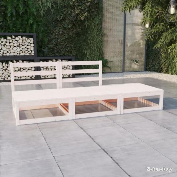 Salon de jardin 3 pcs Blanc Bois de pin massif