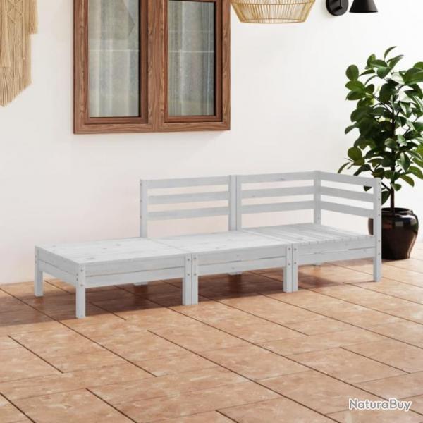 Salon de jardin 3 pcs Blanc Bois de pin massif