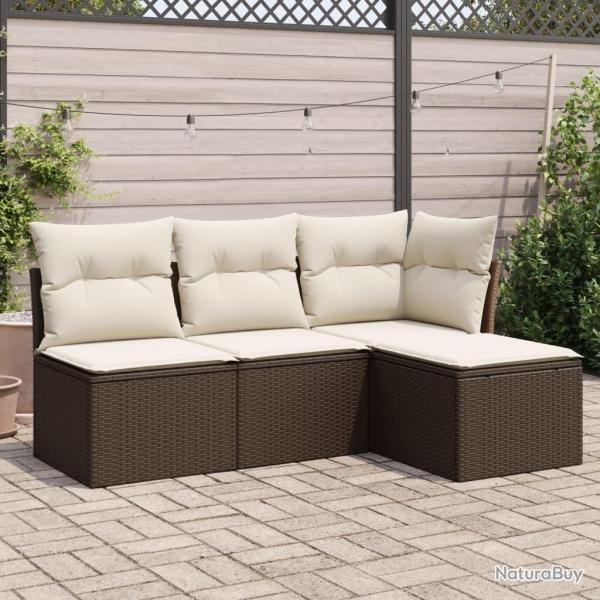 Salon de jardin 4 pcs avec coussins marron rsine tresse alsavelo