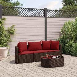 Salon de jardin 4 pcs avec coussins marron résine tressée alsavelo