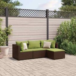 Salon de jardin 4 pcs avec coussins Marron Résine tressée