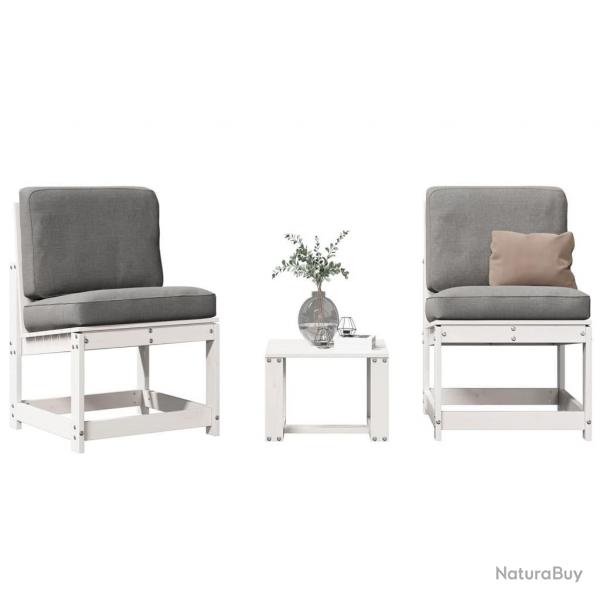 Salon de jardin 3 pcs blanc bois massif de pin alsavelo