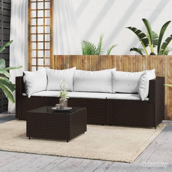 Salon de jardin 4 pcs avec coussins Marron Rsine tresse alsavelo