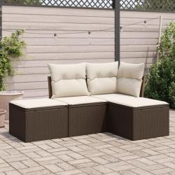 Salon de jardin 4 pcs avec coussins marron résine tressée