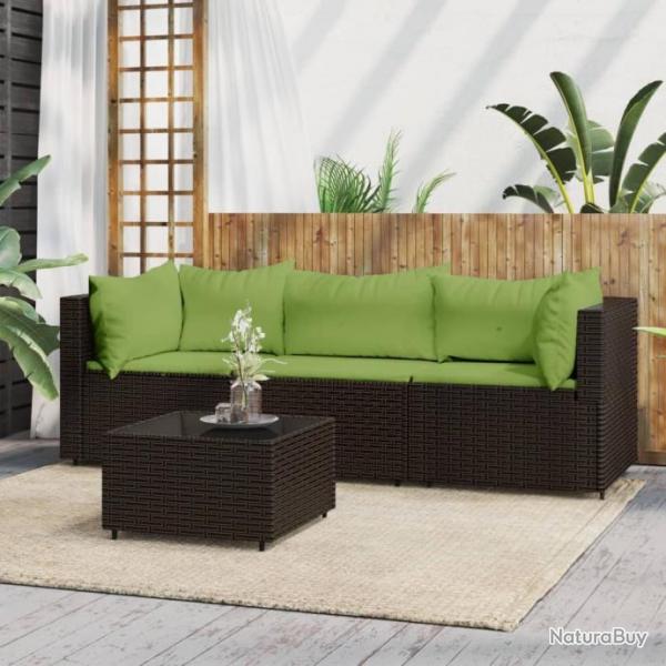 Salon de jardin 4 pcs avec coussins Marron Rsine tresse