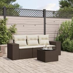 Salon de jardin 4 pcs avec coussins marron résine tressée alsavelo