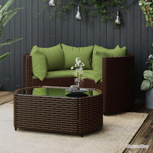 Salon de jardin 4 pcs avec coussins Marron Rsine tresse