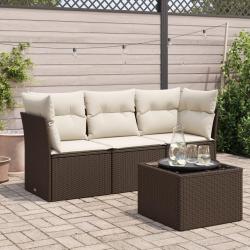 Salon de jardin 4 pcs avec coussins marron résine tressée alsavelo