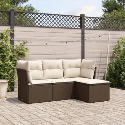 Salon de jardin 4 pcs avec coussins marron résine tressée alsavelo