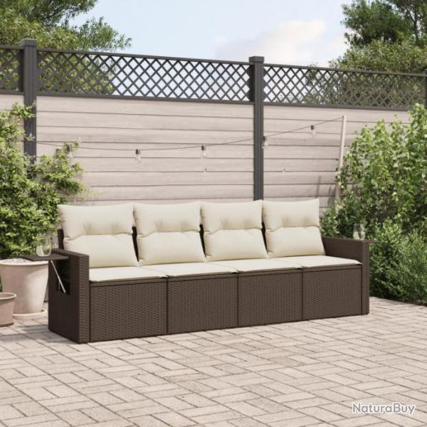 Salon de jardin 4 pcs avec coussins marron rsine tresse