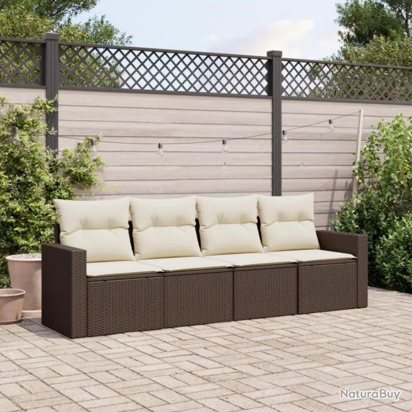 Salon de jardin 4 pcs avec coussins marron rsine tresse alsavelo