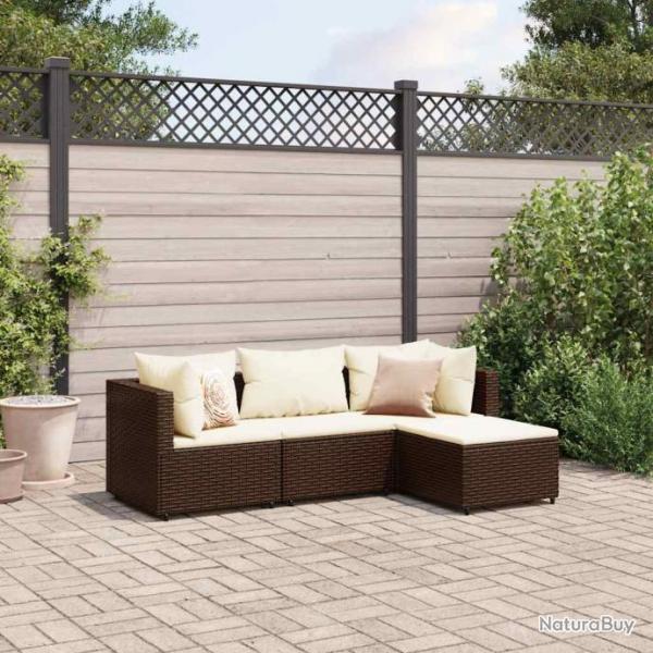 Salon de jardin 4 pcs avec coussins Marron Rsine tresse