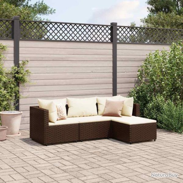 Salon de jardin 4 pcs avec coussins Marron Rsine tresse alsavelo