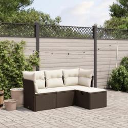 Salon de jardin 4 pcs avec coussins marron résine tressée