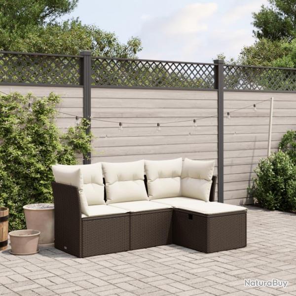 Salon de jardin 4 pcs avec coussins marron rsine tresse alsavelo