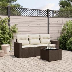 Salon de jardin 4 pcs avec coussins marron résine tressée alsavelo