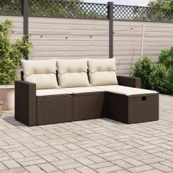 Salon de jardin 4 pcs avec coussins marron résine tressée alsavelo