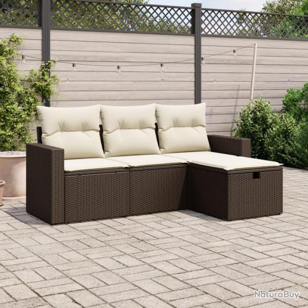 Salon de jardin 4 pcs avec coussins marron rsine tresse alsavelo