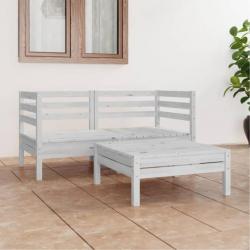 Salon de jardin 3 pcs blanc bois de pin massif