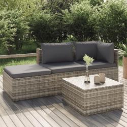 Salon de jardin 4 pcs avec coussins Gris Résine tressée alsavelo