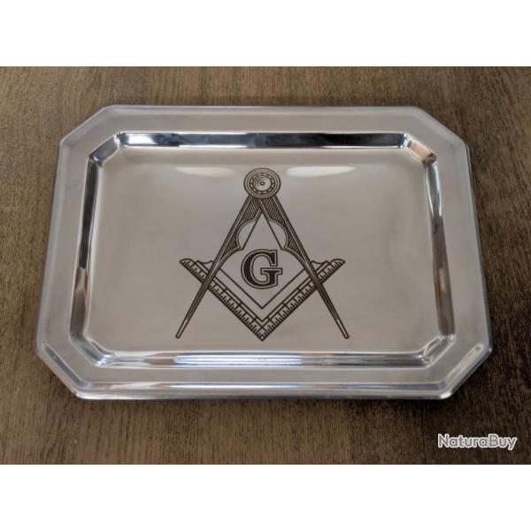 Plateau en inox grav Sceau Maonnique - franc-maconnerie 30x25 cm