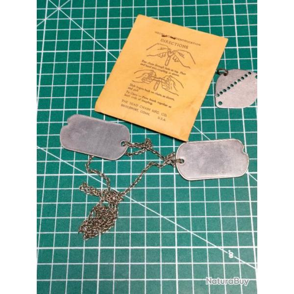 DOGS TAGS, PLAQUES VIERGES ET 2 CHAINETTES