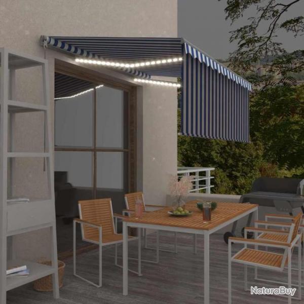 Auvent rtractable manuel avec store LED 3,5x2,5m Bleu et blanc alsavelo