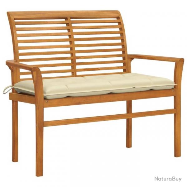 Banc de jardin avec coussin blanc crme 112 cm Bois de teck